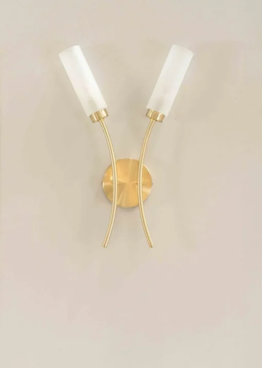 ValueLights Maya Brushed Gold Wall Light with White Drum Shade (42cm x 27cm x 5.5cm)