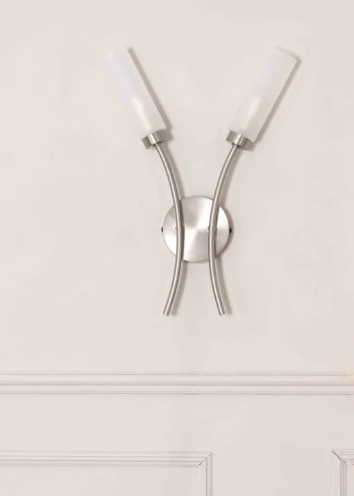 ValueLights Maya Brushed Silver Wall Light with White Drum Shade (42cm x 27cm x 5.5cm)