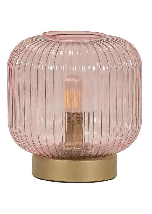 ValueLights Monroe Pink Glass Battery Operated Table Lamp (21.5cm x 20cm x 20cm)