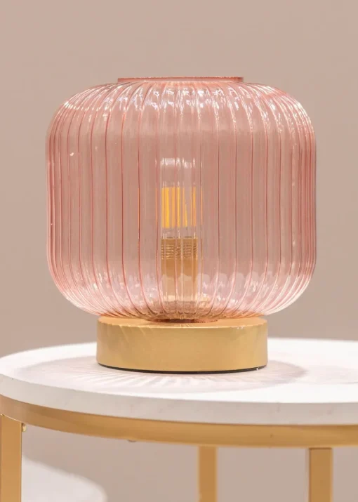 ValueLights Monroe Pink Glass Battery Operated Table Lamp (21.5cm x 20cm x 20cm)