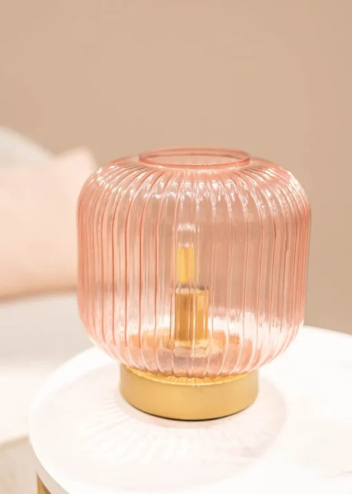ValueLights Monroe Pink Glass Battery Operated Table Lamp (21.5cm x 20cm x 20cm)