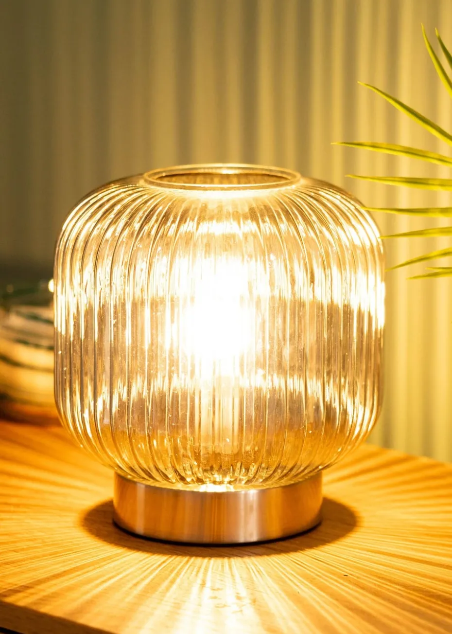 ValueLights Monroe Smoked Glass Battery Operated Table Lamp (21.5cm x 20cm x 20cm)