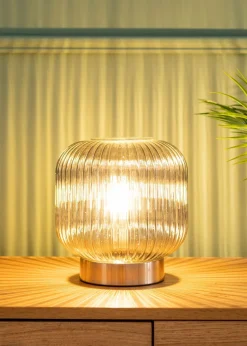 ValueLights Monroe Smoked Glass Battery Operated Table Lamp (21.5cm x 20cm x 20cm)