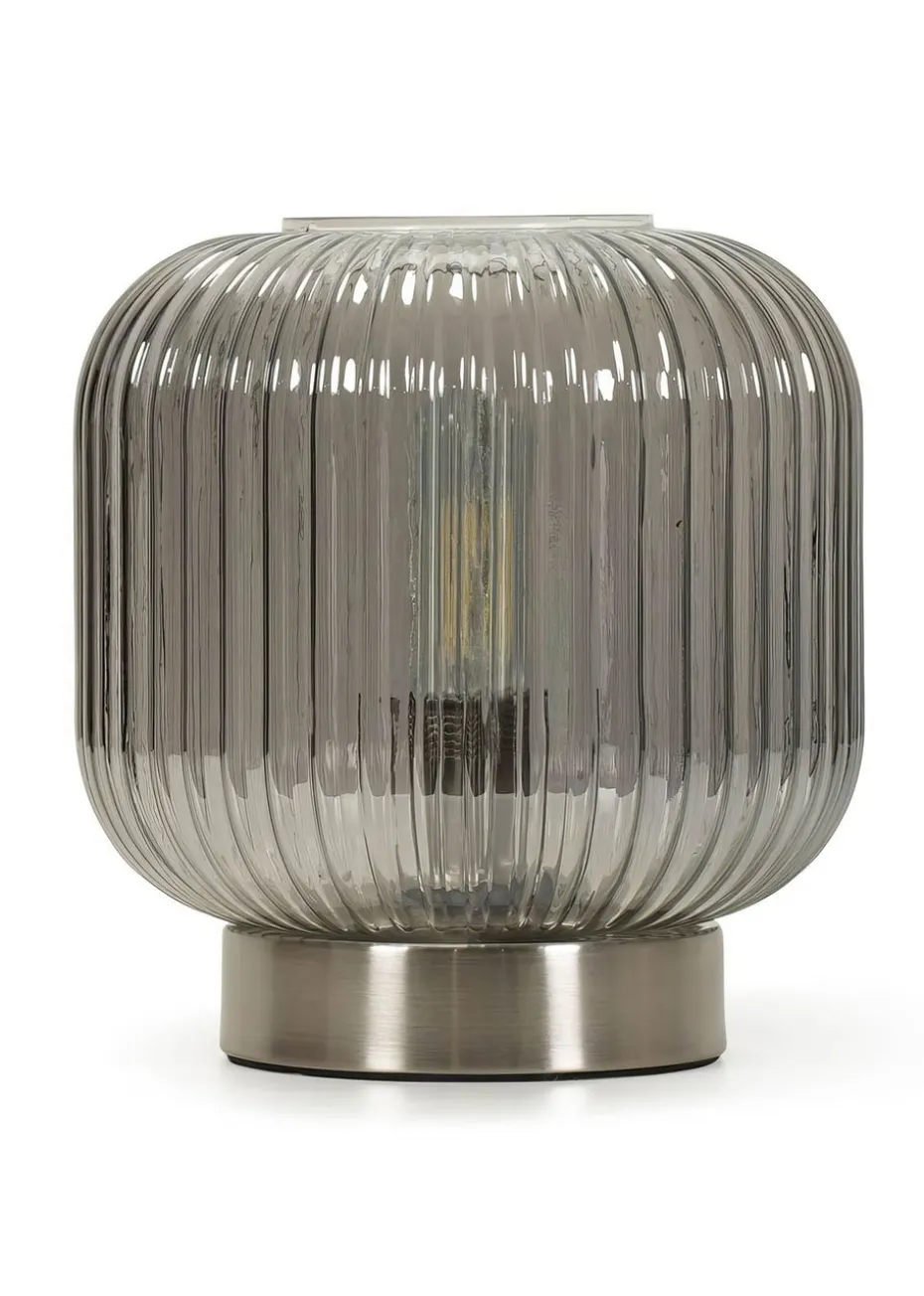 ValueLights Monroe Smoked Glass Battery Operated Table Lamp (21.5cm x 20cm x 20cm)
