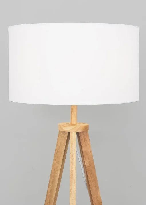 ValueLights Morrigan Light Wood Tripod Floor Lamp White Shade (147cm x 45cm)