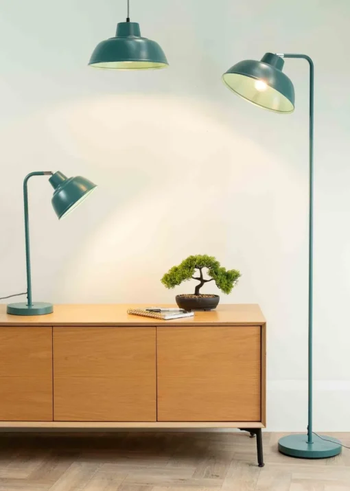 ValueLights Morris Matte Teal Floor Lamp with Teal Dome Shade