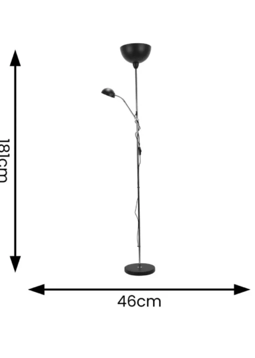 ValueLights Orion Matte Black Floor Lamp with White Shade (181cm x 46cm x 25cm)