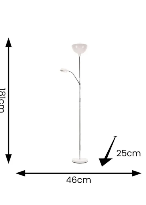 ValueLights Orion Matte White Floor Lamp with White Shade (181cm x 46cm x 25cm)