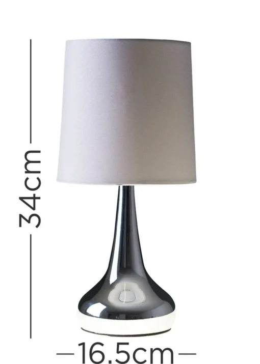 ValueLights Pair Of Chrome Teardrop Table Lamps Grey Shades (34cm x 16cm x 16cm)