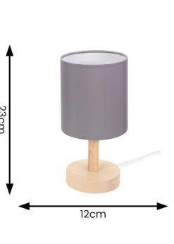 ValueLights Pair of Oak Natural Table Lamp with Grey Drum Shade