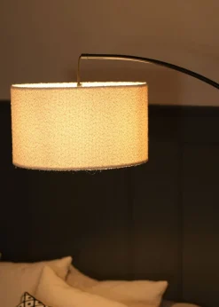 ValueLights Preto Cream Metal Floor Lamp Cream Boucle Shade (157cm x 33cm)