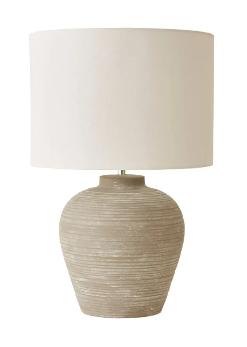 ValueLights Reid Linen Drum Shade Ribbed Ceramic Large Table Lamp