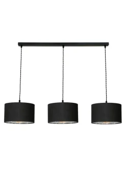 ValueLights Reni Black & Chrome Drum Shade 3 Drop Bar Diner Ceiling Pendant Light
