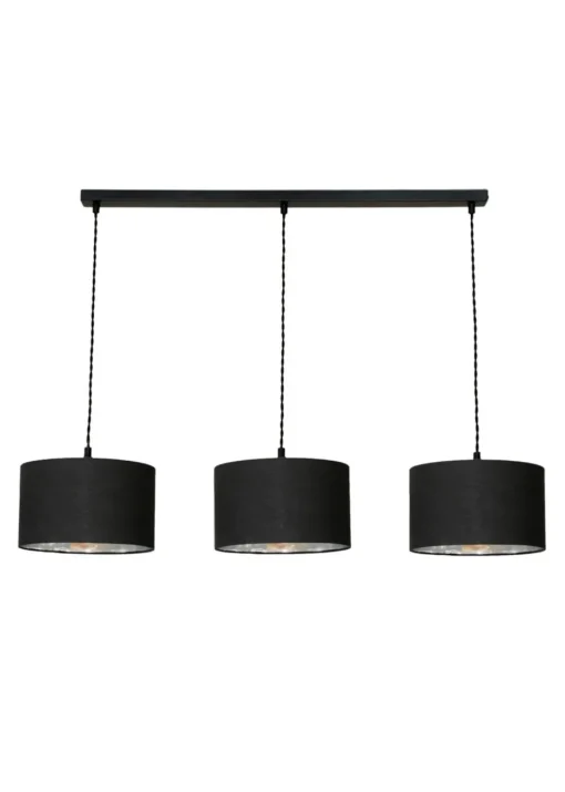 ValueLights Reni Black & Chrome Drum Shade 3 Drop Bar Diner Ceiling Pendant Light