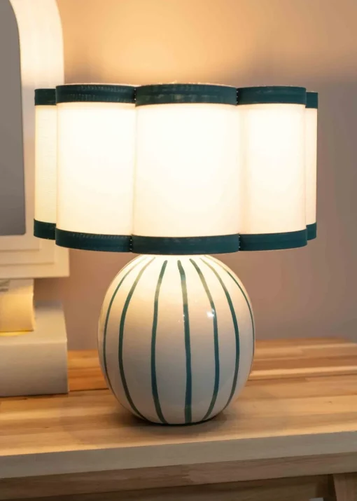 ValueLights Rohan Gloss Green Table Lamp with Cream Drum Shade