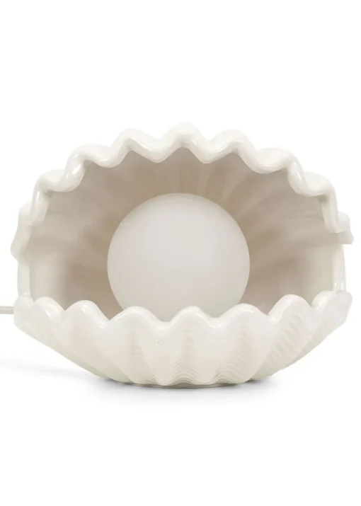 ValueLights Sammie White Ceramic Shell Table Lamp (15cm x 19.5cm x 18.5cm)