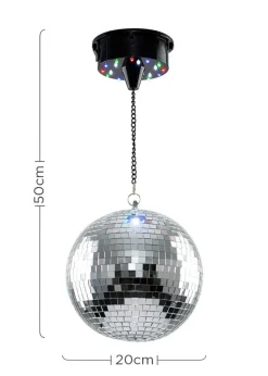 ValueLights Silver Rotating Disco Mirror Ball Ceiling Light (50cm x 20cm)