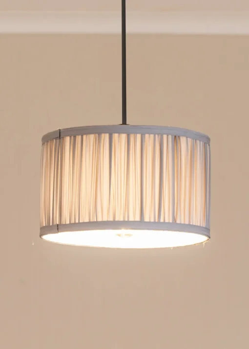 ValueLights Small Jess Fabric Faux Silk Blue Drum Ceiling Pendant Shade