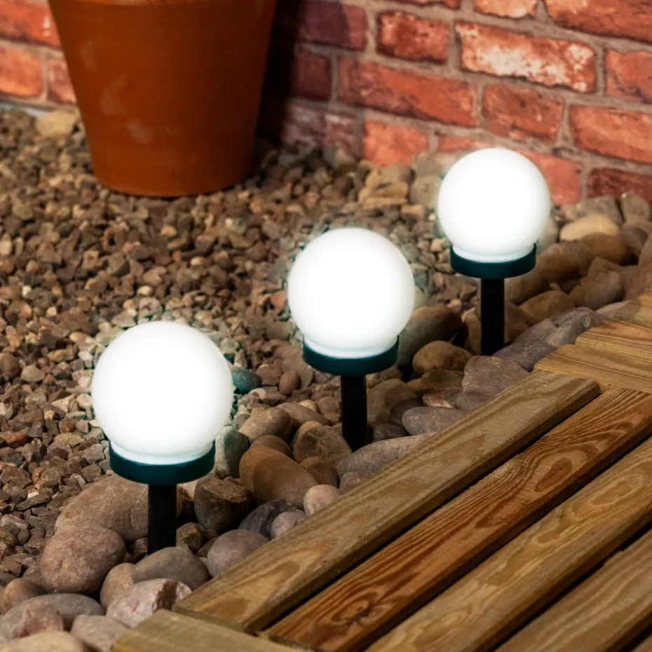 ValueLights Solar 3 Pack Black Spike Lights With Integrated Globe LED's