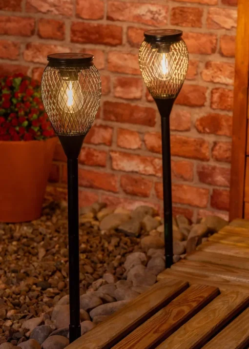 ValueLights Solar 2 Pack Black Cage Spike Lights With Integrated LED's