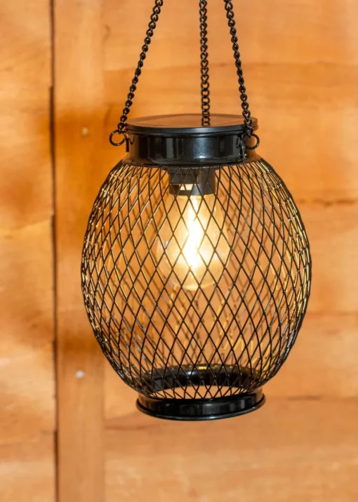ValueLights Solar 2 Pack Black Mesh Lanterns With Integrated LED's  (38.5cm x 13.8cm x 13.8cm)