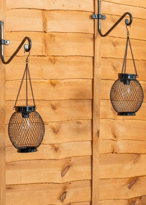ValueLights Solar 2 Pack Black Mesh Lanterns With Integrated LED's  (38.5cm x 13.8cm x 13.8cm)