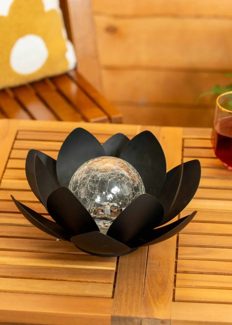 ValueLights Solar Black Waterlily Lotus Flower Garden Light With Integrated LED's (11cm x 26.5cm x 26.5cm)