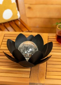 ValueLights Solar Black Waterlily Lotus Flower Garden Light With Integrated LED's (11cm x 26.5cm x 26.5cm)