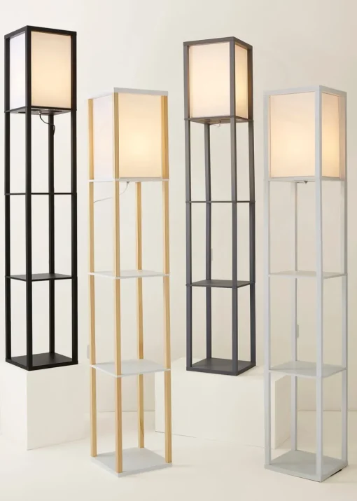 ValueLights Struttura Black Wooden Shelves Floor Lamp (159cm x 26cm x 26cm)