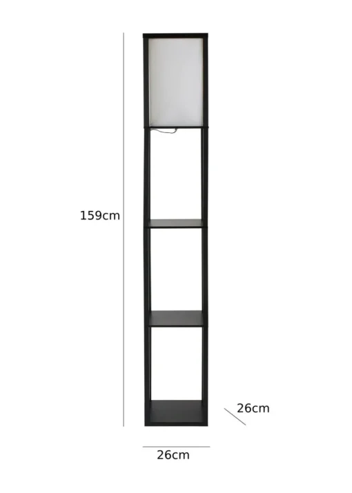 ValueLights Struttura Black Wooden Shelves Floor Lamp (159cm x 26cm x 26cm)