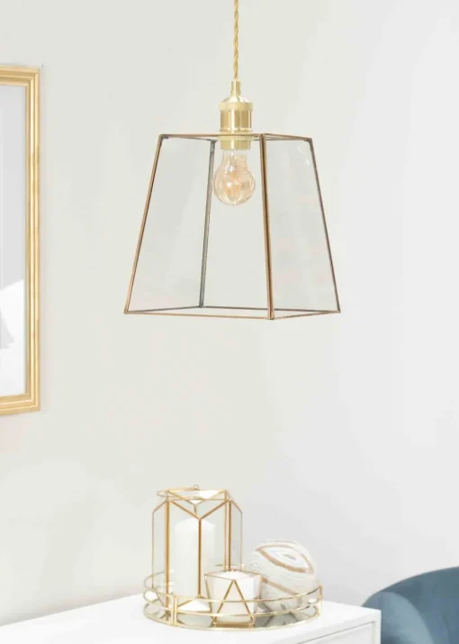 ValueLights Susie Glass Clear White Square Ceiling Pendant Shade (19cm x 18cm x 18cm)