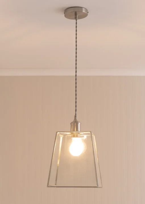ValueLights Susie Glass Lantern Lamp Shade Brushed Chrome Single Ceiling Pendant Light