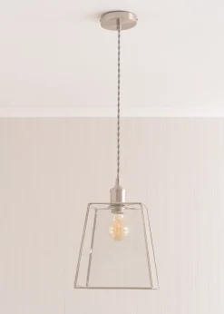 ValueLights Susie Glass Lantern Lamp Shade Brushed Chrome Single Ceiling Pendant Light