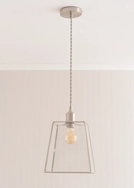 ValueLights Susie Glass Lantern Lamp Shade Brushed Chrome Single Ceiling Pendant Light