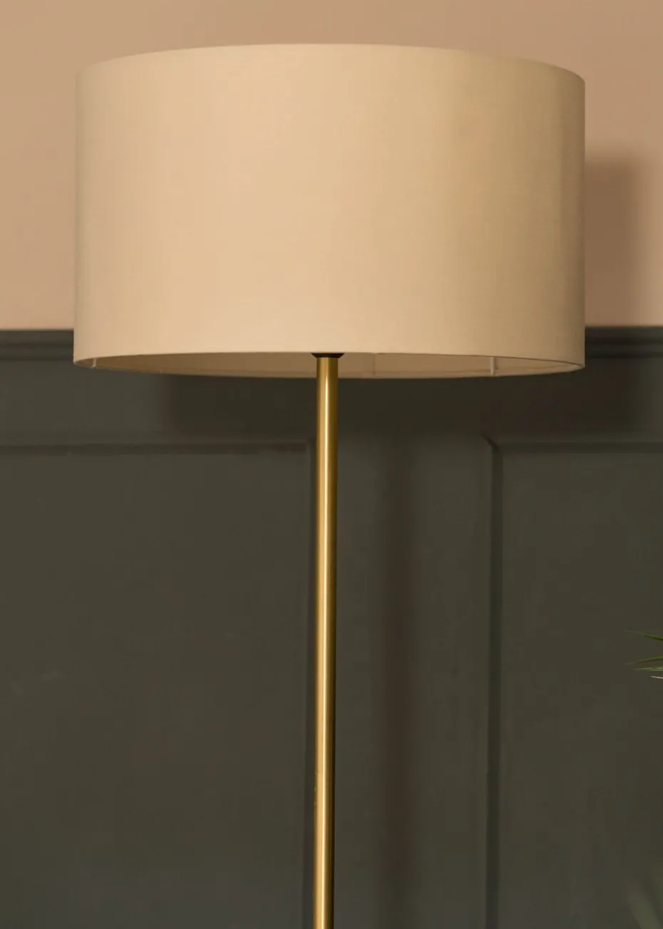 ValueLights Tavel Brushed Gold Floor Lamp Natural Shade (132.5cm x 14cm x 35cm)