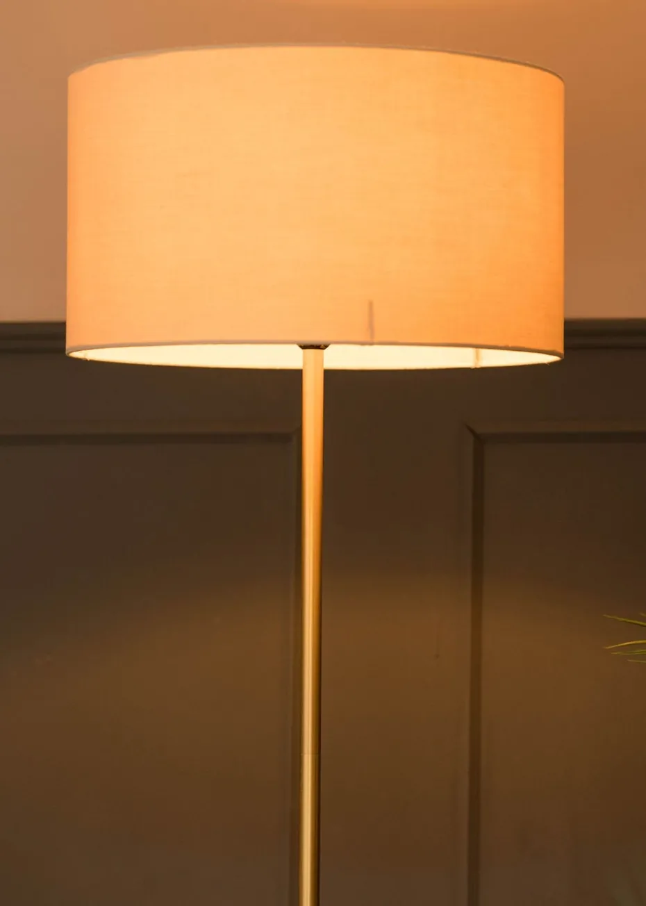 ValueLights Tavel Brushed Gold Floor Lamp Natural Shade (132.5cm x 14cm x 35cm)