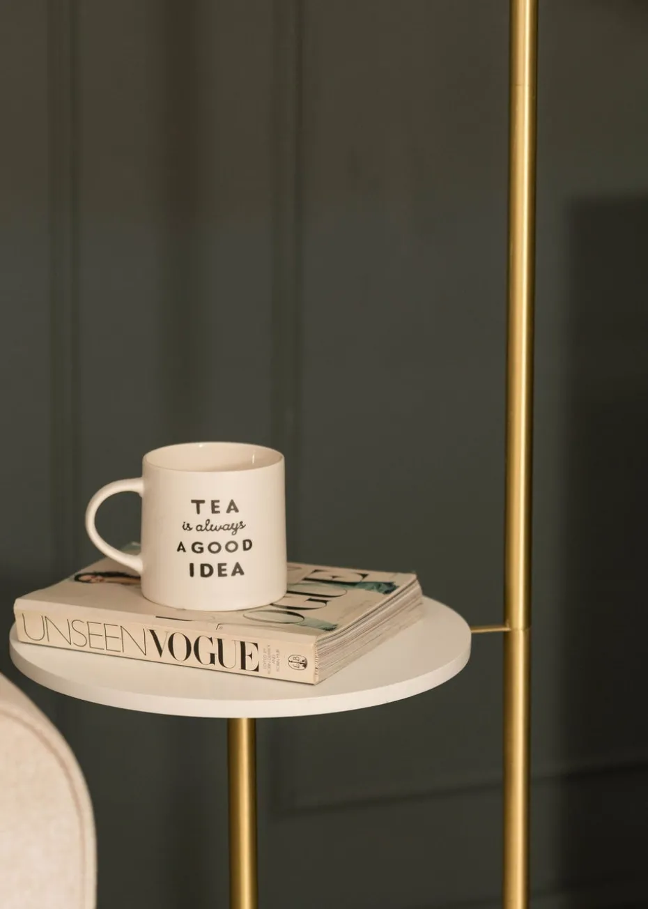 ValueLights Tavel Brushed Gold Floor Lamp Natural Shade (132.5cm x 14cm x 35cm)