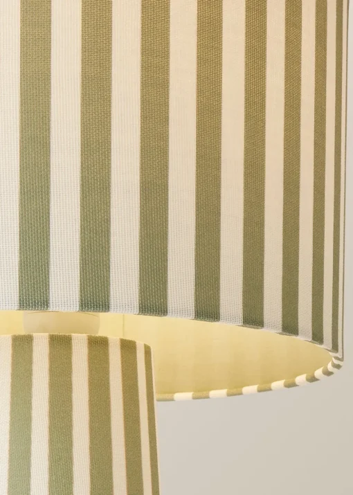 ValueLights Thorley Green Stripe Drum Shade Full Fabric Table Lamp