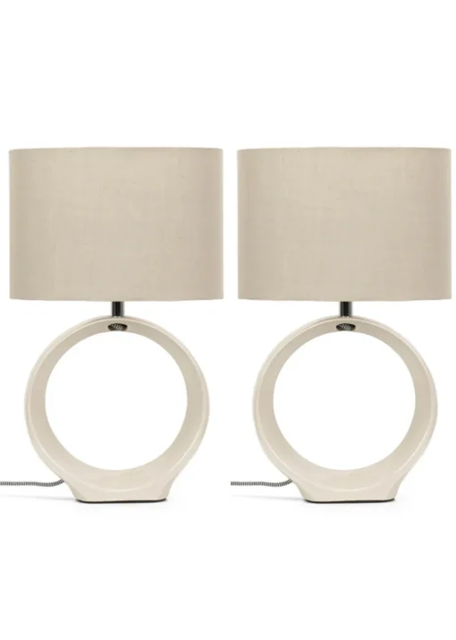 ValueLights Tia Pair of Matte Cream Table Lamp & E14 Candle