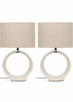 ValueLights Tia Pair of Matte Cream Table Lamp & E14 Candle