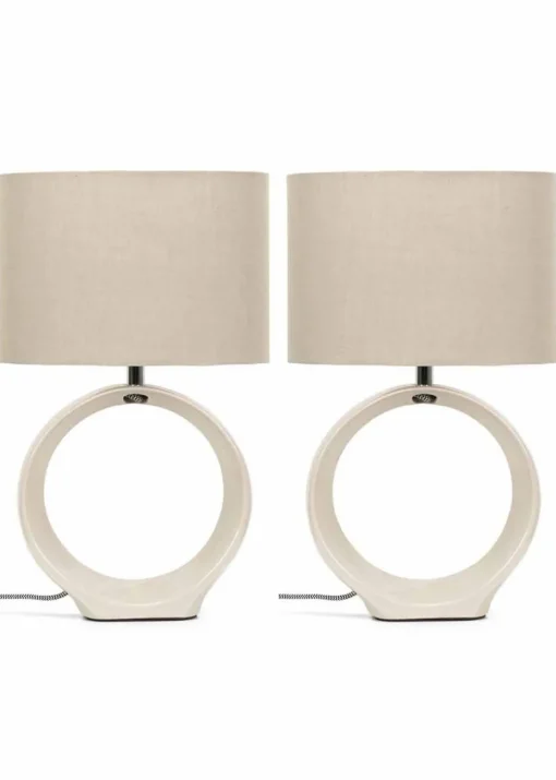 ValueLights Tia Pair of Matte Cream Table Lamp & E14 Candle