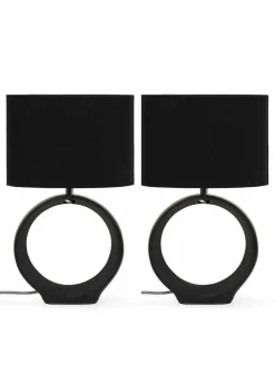ValueLights Tia Pair of Matte Black Table Lamp & E14 Candle