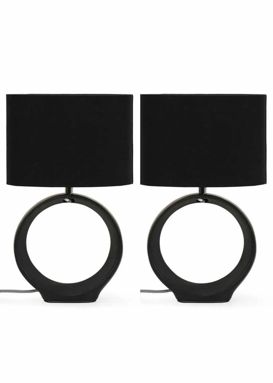 ValueLights Tia Pair of Matte Black Table Lamp & E14 Candle