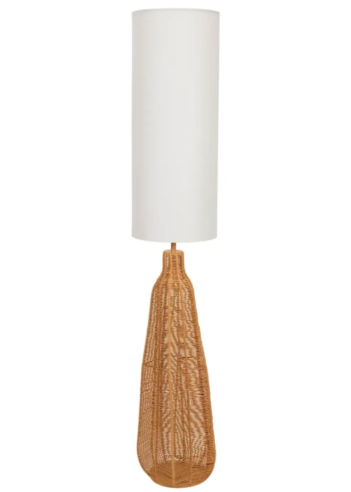 ValueLights Una White Tall Lamp Shade Rattan Midi Floor Lamp
