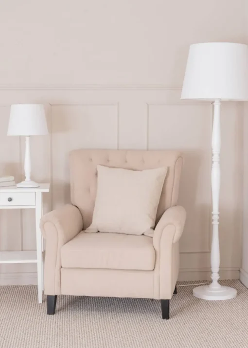 ValueLights Victoria Painted White Table Lamp with Small Tapered Shade