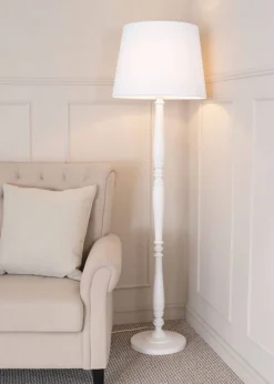 ValueLights Victoria Painted White Floor Lamp with Large Tapered Shade