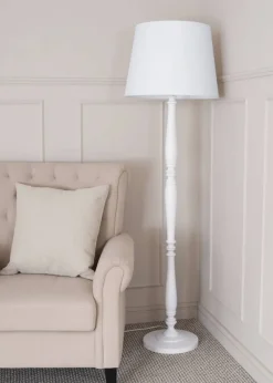 ValueLights Victoria Painted White Floor Lamp with Large Tapered Shade