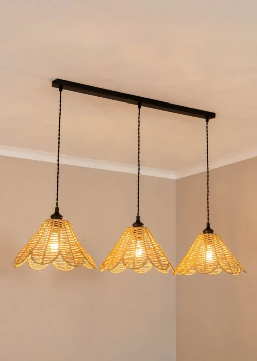 ValueLights Vine Rattan Flower Shade 3 Drop Matte Diner Ceiling Pendant Light