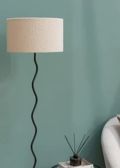 ValueLights Wiggle Black Metal Floor Lamp Cream Boucle Shade (151cm x 35cm)