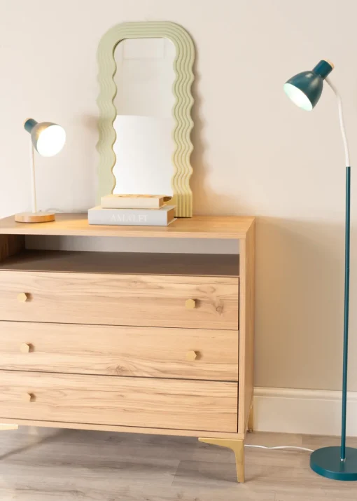 ValueLights Woody  Blue Table Lamp with Tapered Shade (36cm x 19cm x 14cm)
